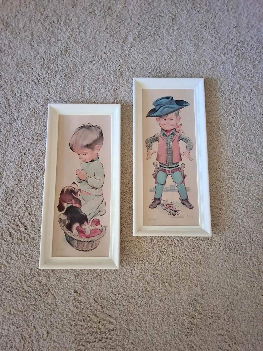 1970’s Two Sedona Framed Prints: Boy Cowboy and Boy Praying w/Puppy 16.5